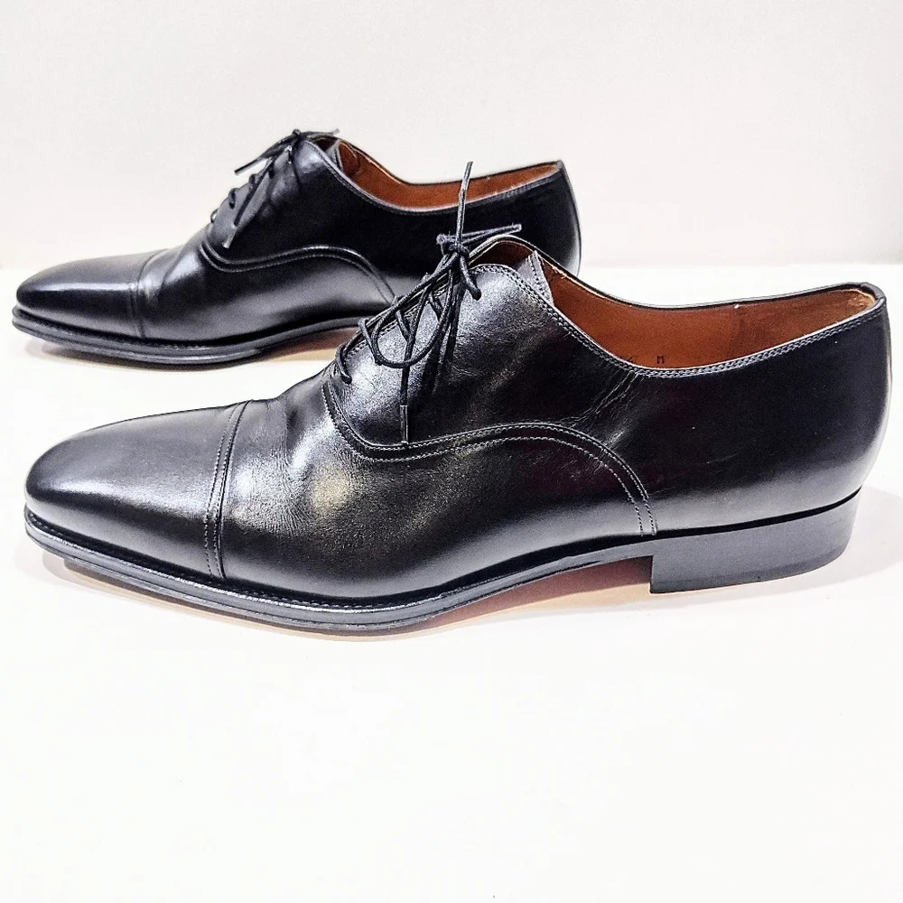 Magnanni Alpin Black Leather Cap Toe Oxford Dress Shoes Men 14M 18437 Made Spain